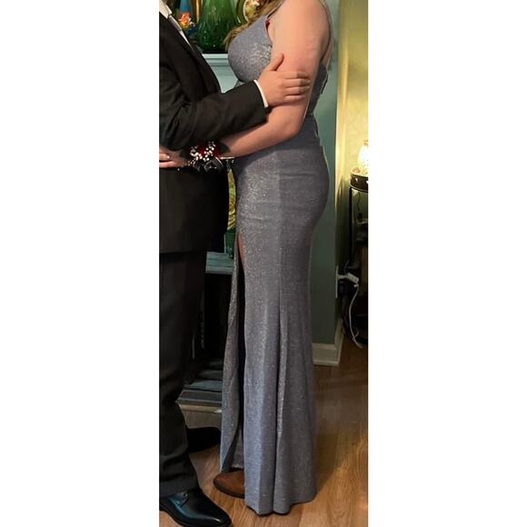 Light Blue Sparkle Prom Dress Formal Sz 10 V-neck Side Slit Maxi 90s Y2K Style - Picture 7 of 14